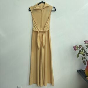 Vintage Handmade Yellow Wide Leg Zip Up Jumpsuit - Small